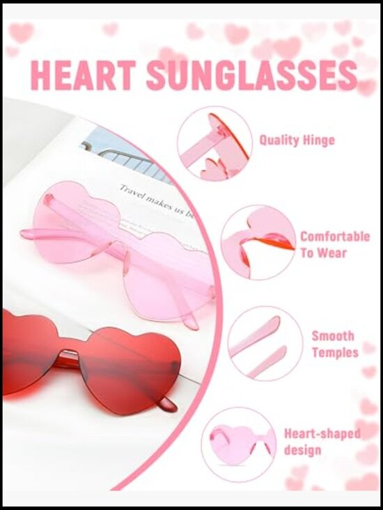 20 Pairs Heart Shaped Sunglasses Rimless Transparent Fun Trendy Party Favors main image 6